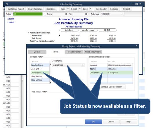 Slide 2 - QuickBooks 2014 Job Costing - Job Status Filter