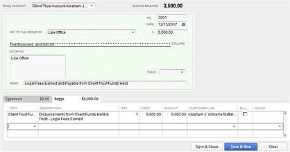 Sample Disbursement from Client Trust Funds (using a check)