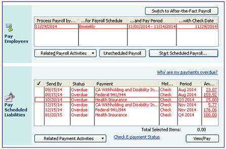 Payroll Center with Red Payroll Schedule